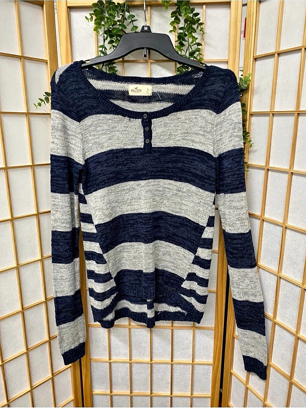 Hollister Striped Cotton Blend Sweater in Blue & Gray
